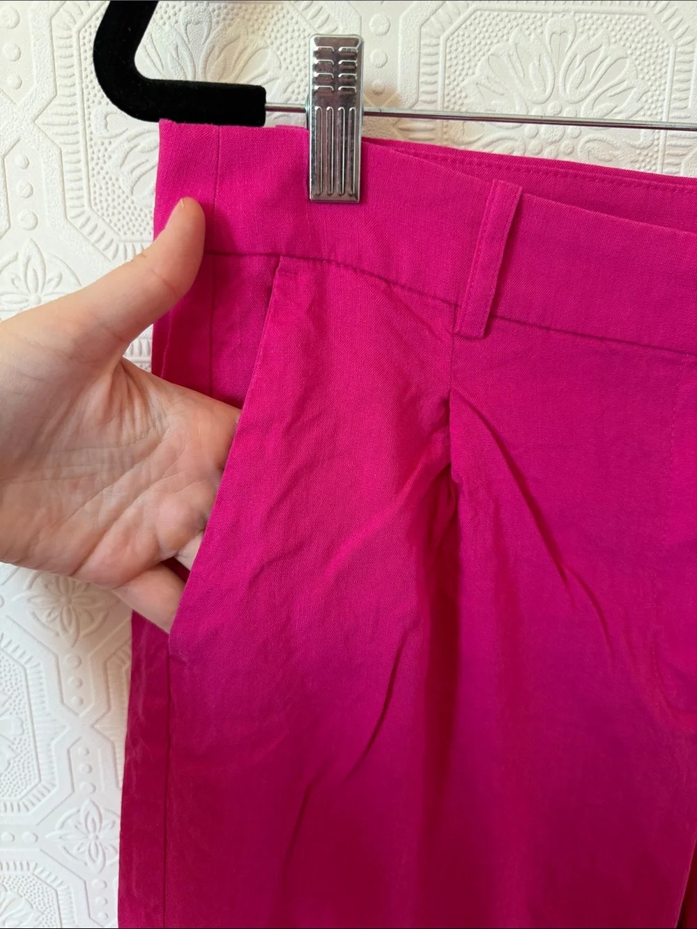 J. Crew Bright Pink High-Rise Straight Trousers Linen Blend Size 12